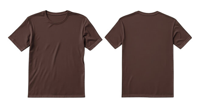Dark Brown T-Shirt Mockup, front and back view of the t-shirt on a white background, flat lay, isolated cutout PNG