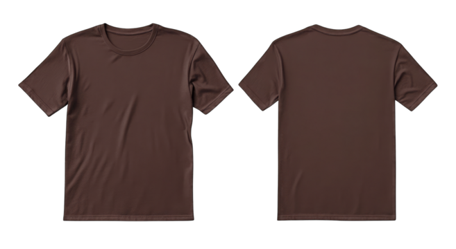 Dark Brown T-Shirt Mockup, front and back view of the t-shirt on a white background, flat lay, isolated cutout PNG