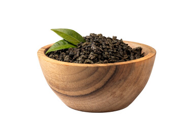Dried green tea or black tea on the white background