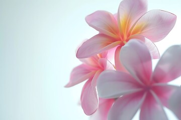Fototapeta premium A close-up of delicate pink flowers with soft petals against a light background, exuding tranquility and beauty.