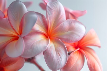 Fototapeta premium A close-up of beautiful pink plumeria flowers with delicate petals and vibrant colors, showcasing their natural elegance and beauty.