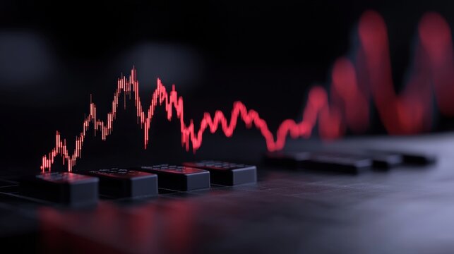 red line graph on a black background. The line graph is in the shape of a waveform, with the x-axis representing the time period and the y-axis indicating the price.