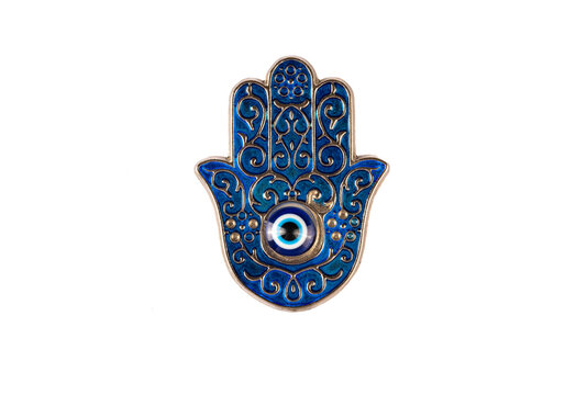 Hamsa hand amulet, the hand of God, hung in the home or worn for good health fortune and protection for the owner, popular in the Middle East and North Africa, also known as the hand of Fatima.