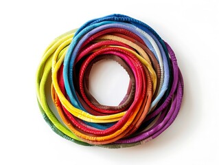 A vibrant arrangement of colorful loops, creating a visually appealing spiral design that showcases various hues and textures.