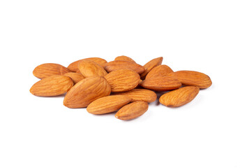 Raw almonds isolated on white background