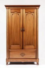 Elegant Wooden Armoire With Intricate Carving And Drawer