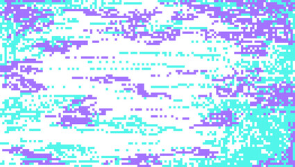 A blue and purple pixelated background with white clouds