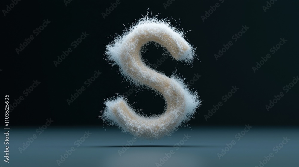 Poster 3d rendering of the letter s. the letter is made up of a fluffy, white material that appears to be f