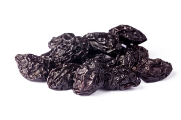 Dried plum fruit on a white background.