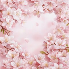 Fototapeta premium Lunar New Year watercolor element concept. Delicate cherry blossoms framing a soft pink background