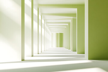 Obraz premium Empty Pale Green Corridor with Sunlight