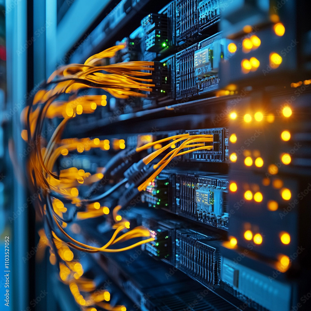 Poster data center operations global technology hub digital infrastructure urban environment close-up view 