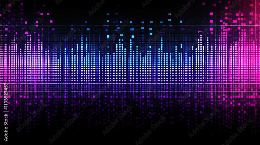 Poster colorful sound wave pattern with vibrant pixels and gradient effects