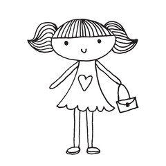 Cute girl doodle cartoon character hand drawing isolated