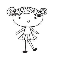 Cute girl doodle cartoon character hand drawing isolated