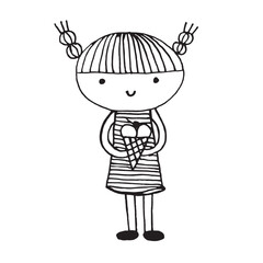 Cute girl doodle cartoon character hand drawing isolated