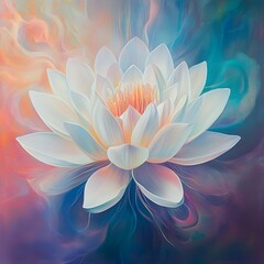 glowing lotus flower center watercolor painting white pink blue yellow color surrounded background concept massage spa salon