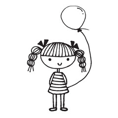 Cute girl doodle cartoon character hand drawing isolated