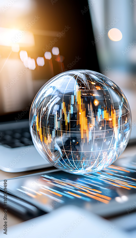 Poster global economic volatility analysis financial technology setting data visualization digital workspac
