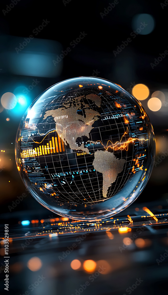 Poster global economic volatility visualization data analysis urban environment futuristic viewpoint intera