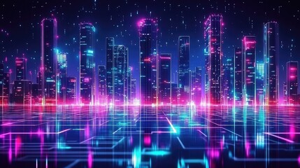 Fototapeta premium Neon Cityscape at Night with Bright Lights and Futuristic Vibes
