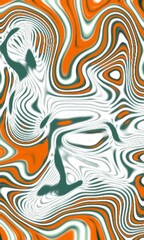The pattern swirls with orange and green creating a dynamic abstract design full of movement and energy