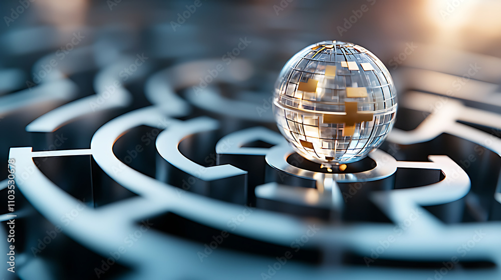 Aufkleber navigating global economic volatility a glass globe in a complex maze abstract concept digital envir