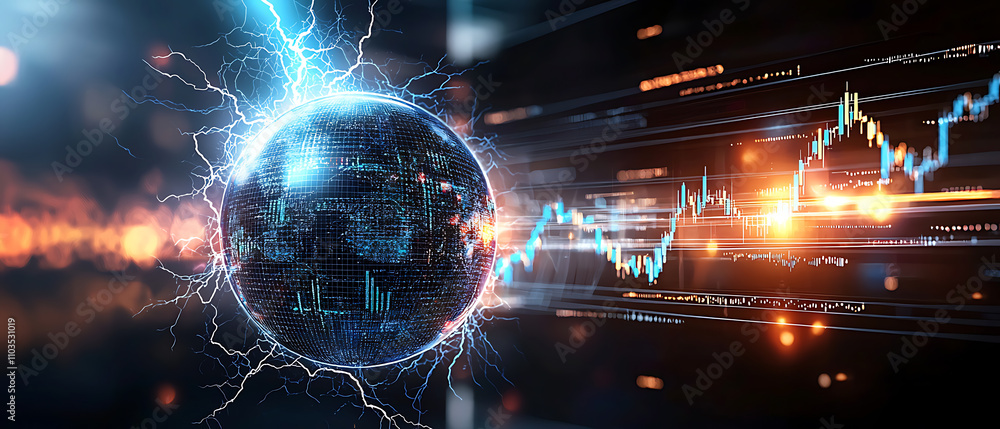 Poster global economic volatility analyzing market dynamics in a digital environment futuristic perspective
