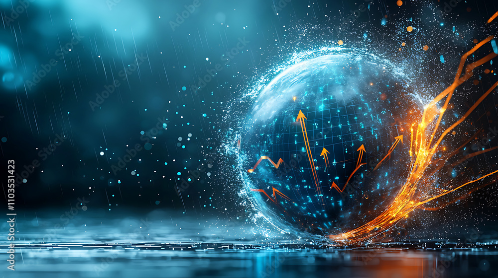 Poster global economic volatility highlighted in dynamic data visualization technology environment abstract