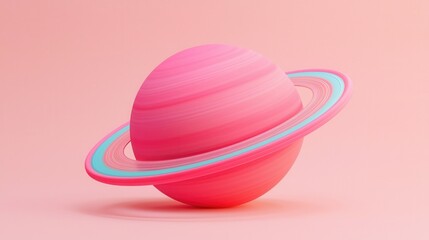 Obraz premium Outline sketch and guideline concept, A stylized pink planet resembling Saturn, featuring rings and set against a soft pastel background.