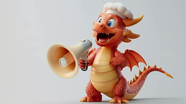 Dragon cartoon character hold megaphone on white background