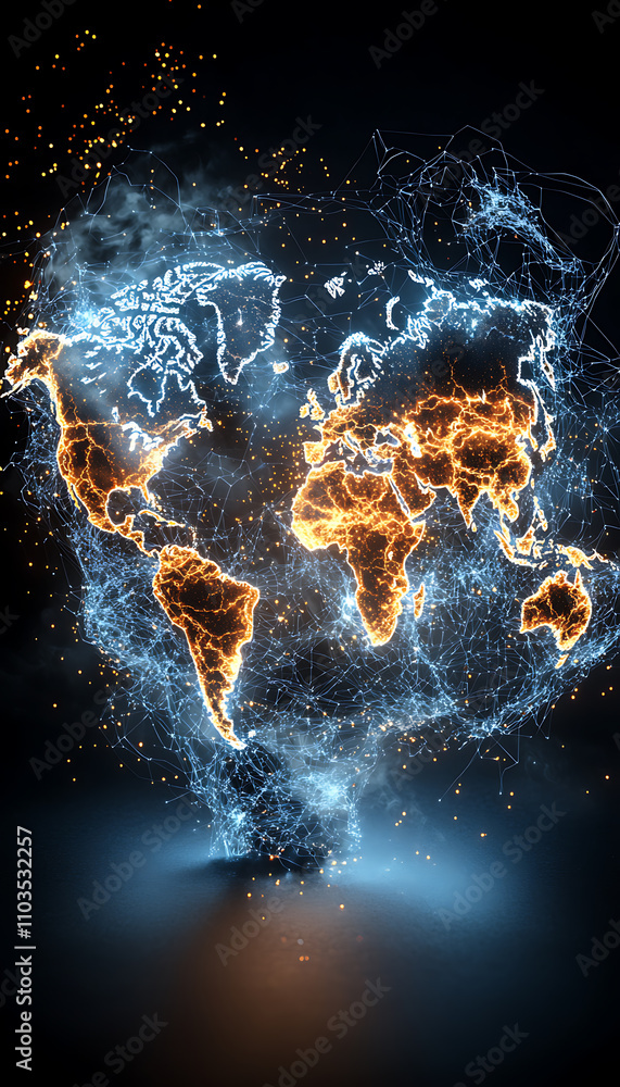 Poster global economic volatility visualizing world connections through data patterns digital art abstract 