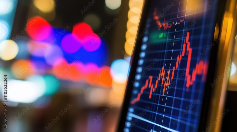 Poster a smartphone displaying stock market apps with glowing charts and real-time updates.