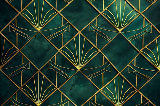 Fototapeta Emerald Green Art Deco Gold Geometric Pattern Design Wallpaper