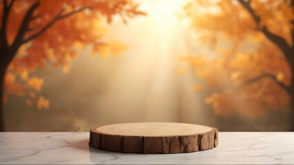 Fototapeta premium Tranquil Autumn Ambiance with Rustic Podium
