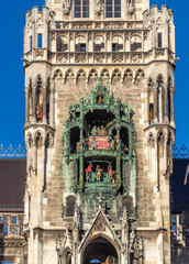 carillon with historic puppets at tne neues Rathaus - engl new city hall - in Munich