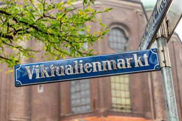 street sign Victualienmarkt in Munich at the famous food market,