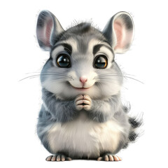 Obraz premium Cute Cartoon Chinchilla Illustration: Adorable Gray Rodent with Big Eyes, Fluffy Fur, and Smiling Face on White Background