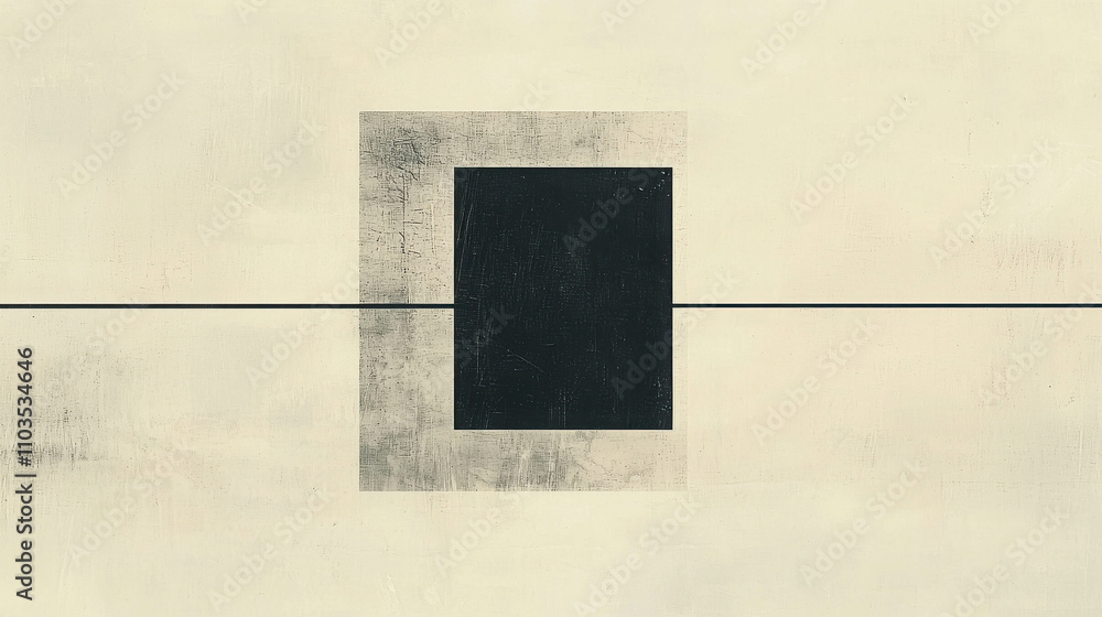 Poster abstract geometric art featuring black square and light background in minimalist style