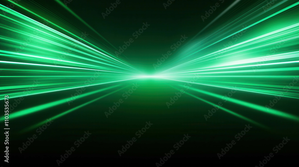 Poster futuristic green light rays in a dark space creating dynamic motion and energy effect