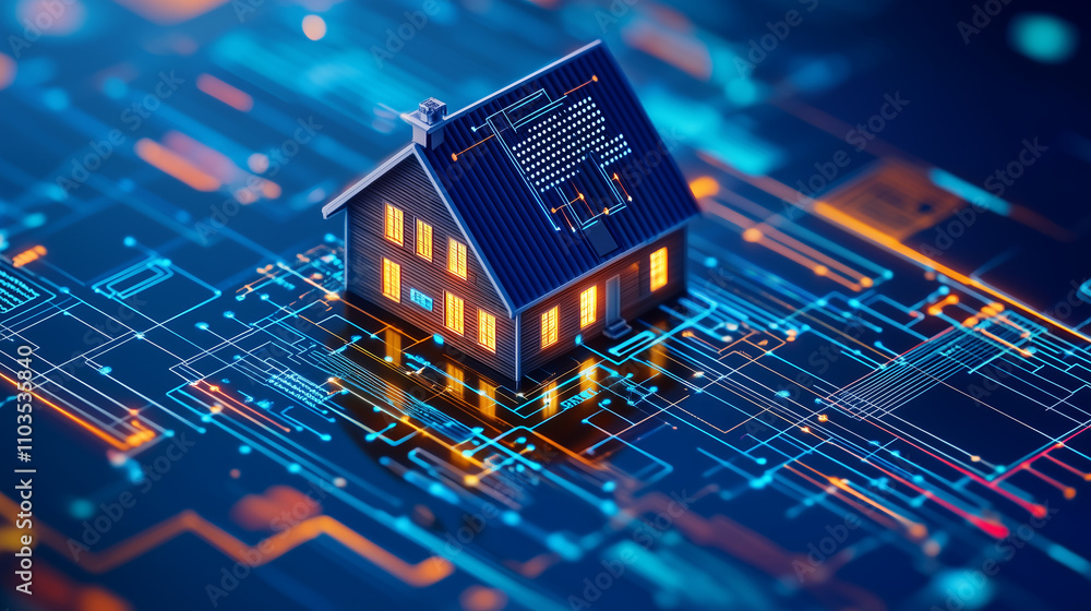Poster smart home system with automation, wireless internet, 5g technology, and intelligence algorithms for