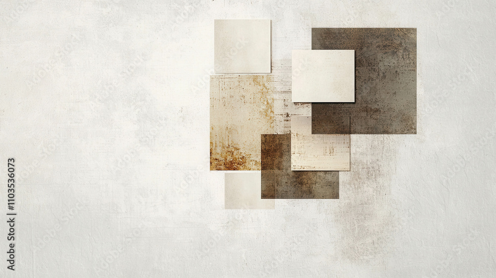 Aufkleber abstract geometric design with paper squares in neutral tones on textured surface