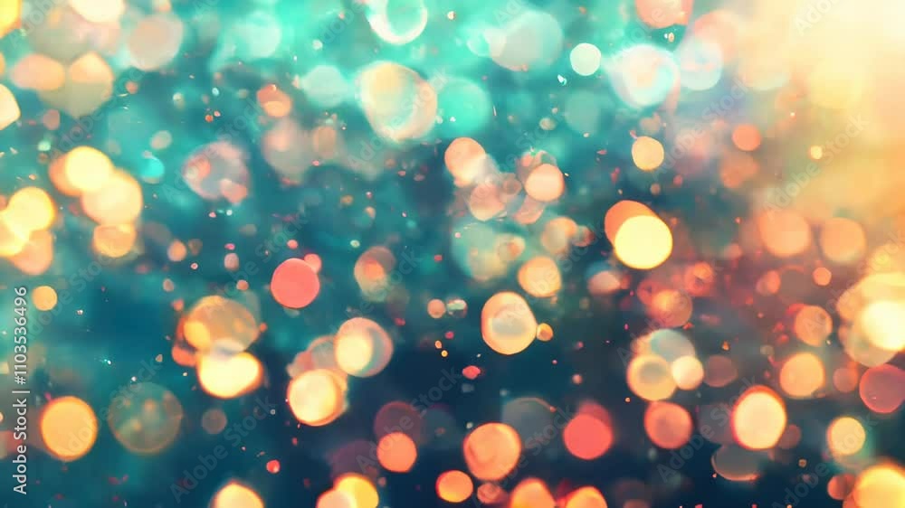 Poster dreamy background of colorful bokeh lights and floating bubbles, creating a magical and playful atmo