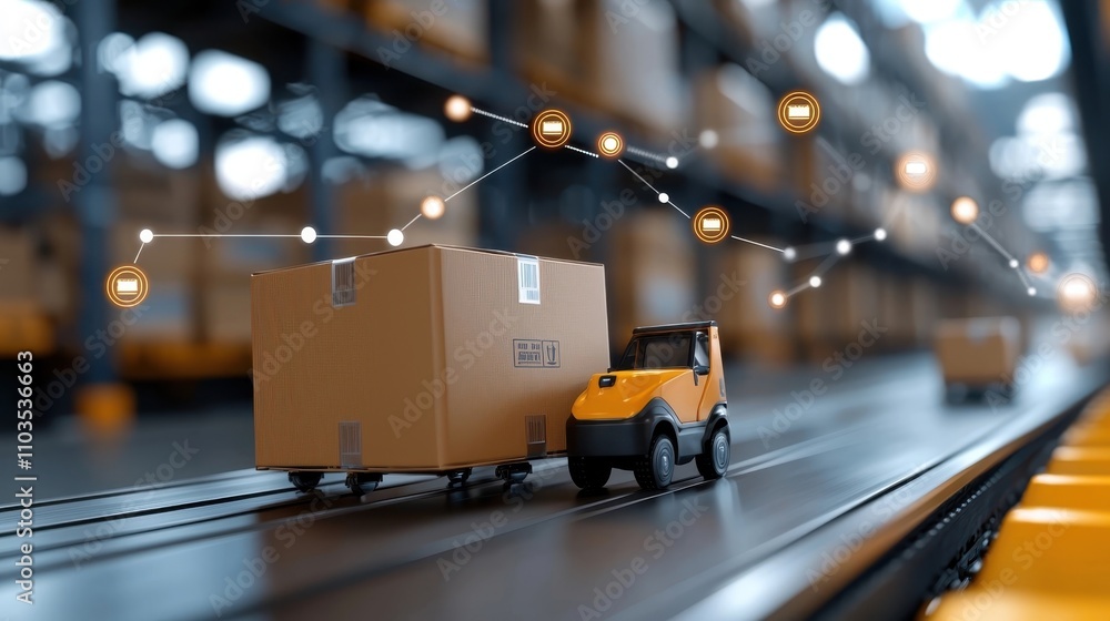 Poster automated warehouse with efficient cargo delivery storage and inventory management systems includes 