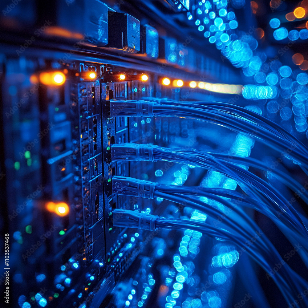 Poster ai generated visuals of networking technology data center digital art indoor close-up innovative con