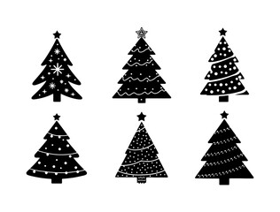 Obraz premium Set of Christmas Tree silhouette vector, Minimalist Christmas Tree Art for Seasonal Branding, Stylized Holiday Tree Icons: Perfect for Modern Designs