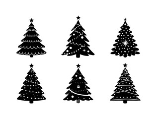 Set of silhouette Christmas Tree Bundle, Stylized Holiday Tree Icons: Perfect for Modern Designs