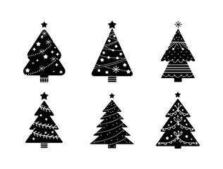 Obraz premium Set of Various Christmas tree silhouettes, Pine icon silhouettes set, christmas trees vector simple silhouette