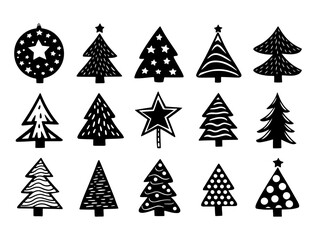 Obraz premium Set of Christmas Tree silhouette vector, Minimalist Christmas Tree Art for Seasonal Branding, Stylized Holiday Tree Icons: Perfect for Modern Designs