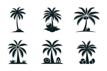 Palm tree silhouettes sets. palm trees icon set. set of trees.